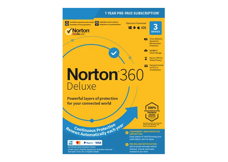Norton 360 Deluxe – 1-Year / 3-Device – UK/Europe